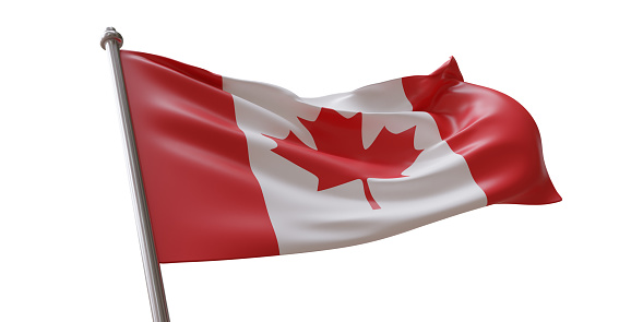 Canada flag waving isolated on white transparent background,