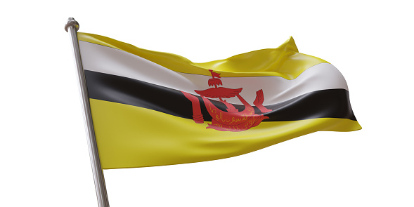 Brunei flag waving isolated on white transparent backgroun