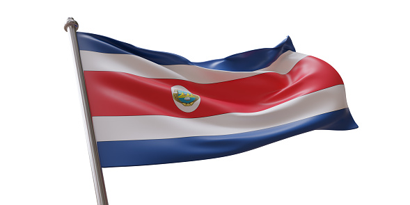 Costa Rica flag waving isolated on white transparent background