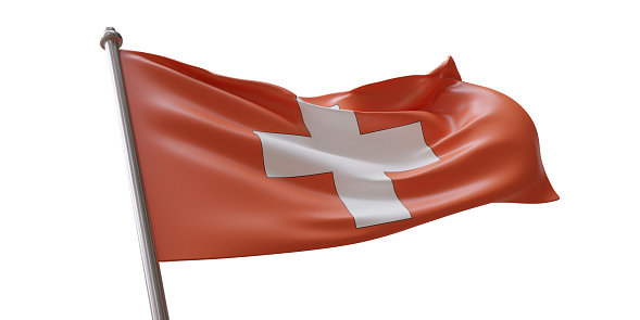 Switzerland flag waving isolated on white transparent background,