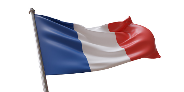 France flag waving isolated on white transparent background