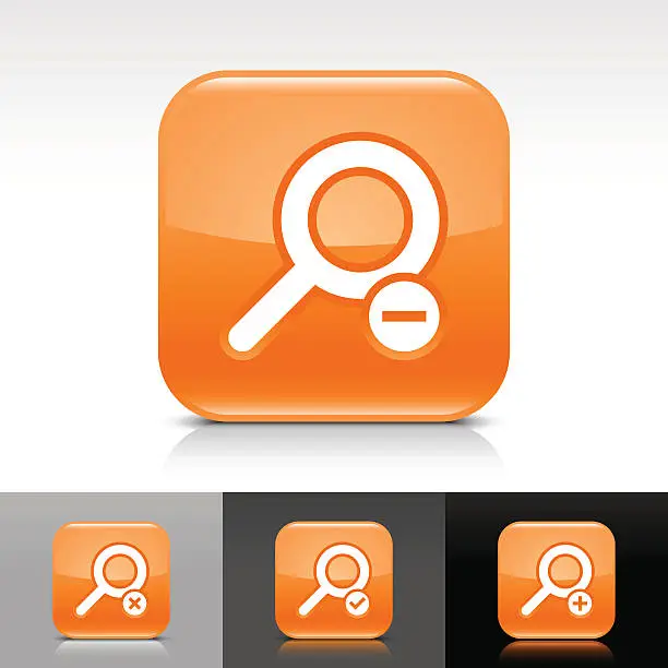 Vector illustration of Orange icon magnifying glass sign glossy rounded square web button