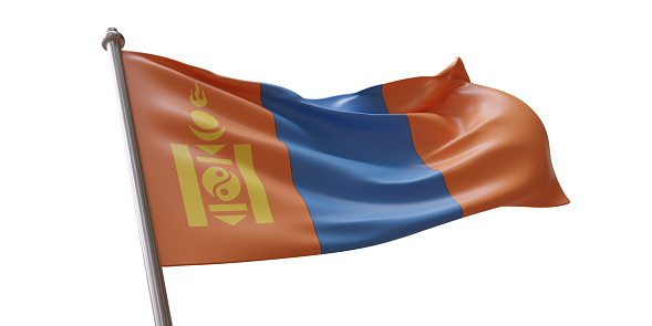 Mongolia flag waving isolated on white transparent background