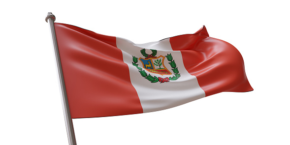 Peru flag waving isolated on white transparent background,
