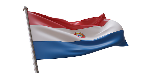 Paraguay flag waving isolated on white transparent background