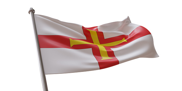 Guernsey flag waving isolated on white transparent background