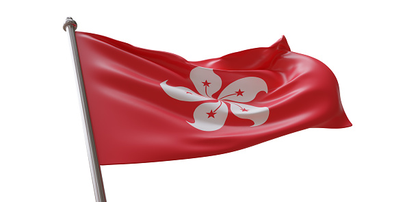 Hong Kong flag waving isolated on white transparent background