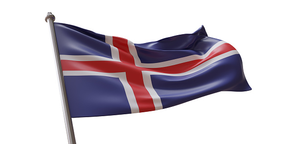 Iceland flag waving isolated on white transparent background,