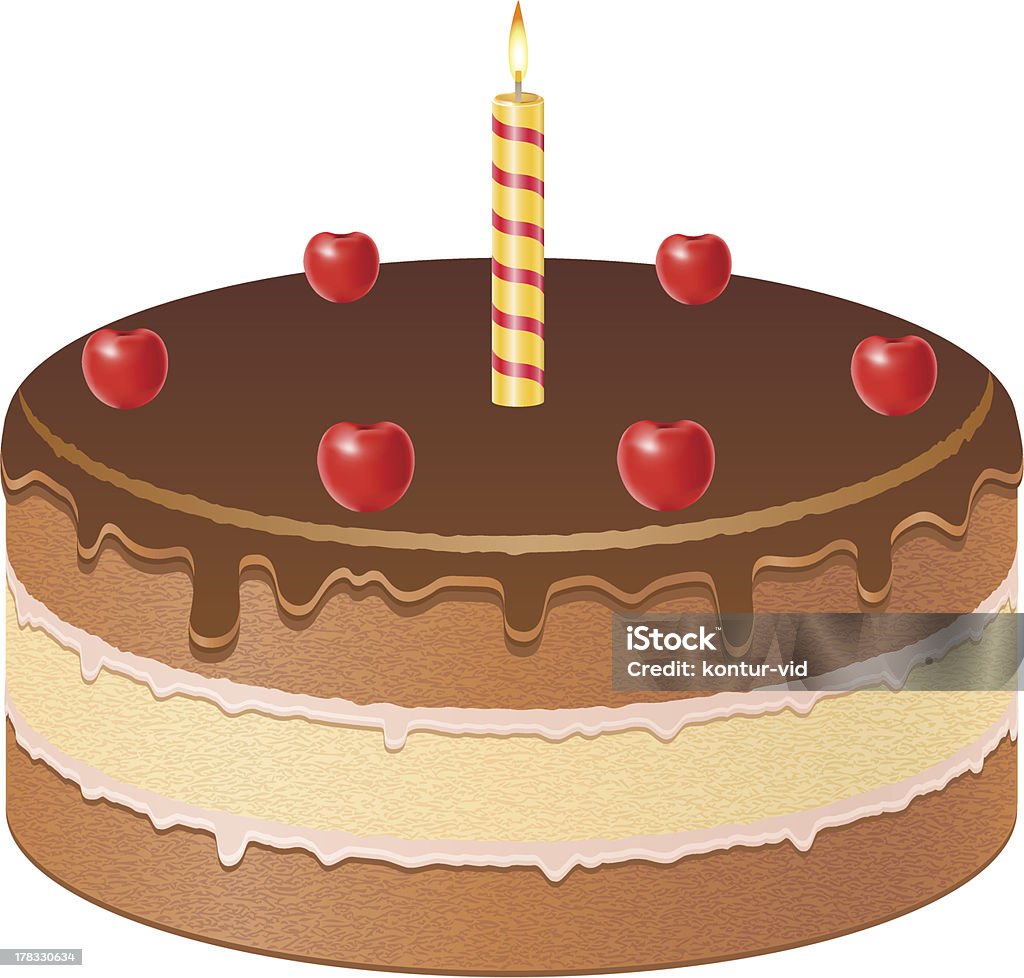 Gâteau au chocolat avec des cerises et brûler des bougies illustration vectorielle - clipart vectoriel de Aliment libre de droits