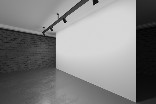 Modern exhibition hall interior. Gallery room background. 3d rendering