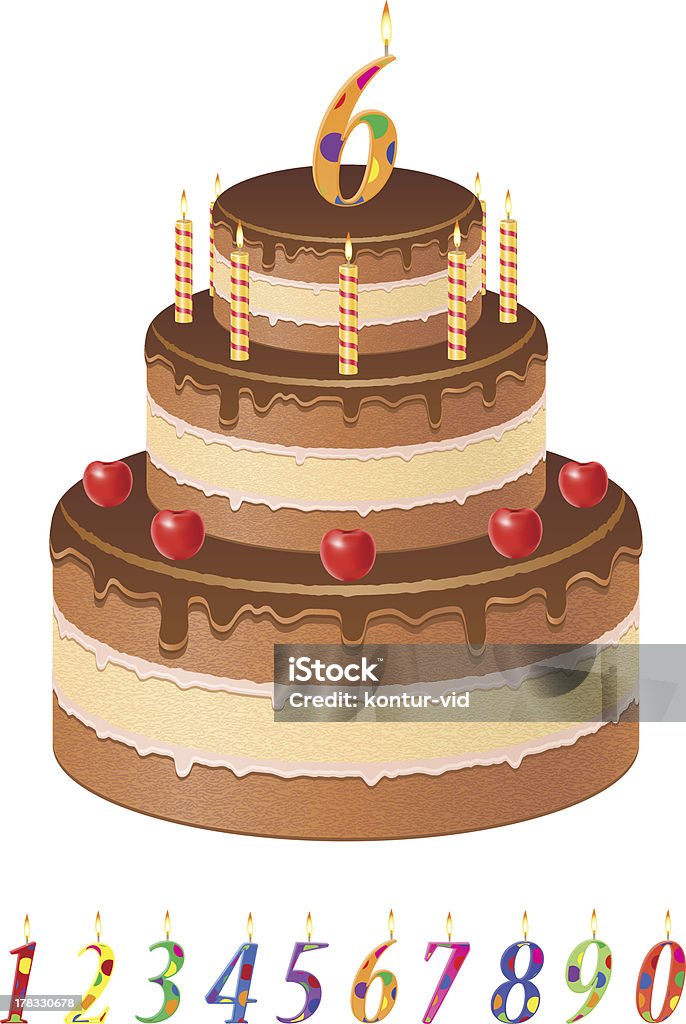 chocolate pastel de cumpleaños con números de edad de ilustración vectorial - arte vectorial de Al horno libre de derechos