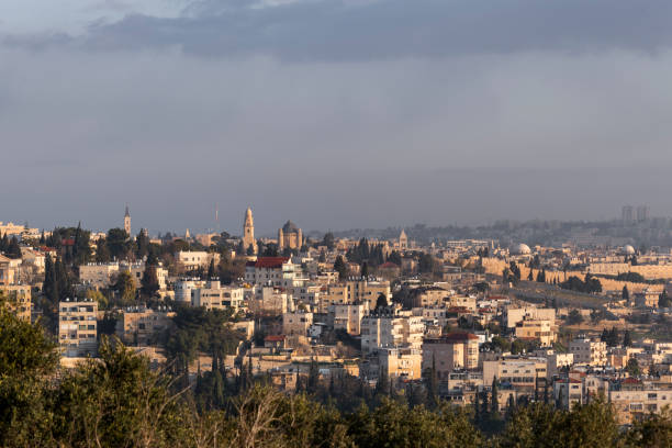 Skyline view of the Old City of Jerusalem looking north A breathtaking view of the ancient, Old City of Jerusalem, its walls, houses, synagogues and mosques and the Temple Mount, looking north from the Armon HaNatziv promenade. al aksa stock pictures, royalty-free photos & images