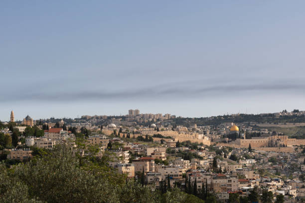 Skyline view of the Old City of Jerusalem looking north A breathtaking view of the ancient, Old City of Jerusalem, its walls, houses, synagogues and mosques and the Temple Mount, looking north from the Armon HaNatziv promenade. al aksa stock pictures, royalty-free photos & images