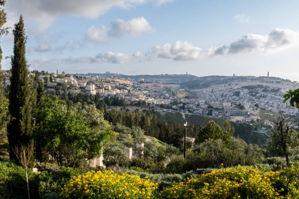 Skyline view of the Old City of Jerusalem looking north A breathtaking view of the ancient, Old City of Jerusalem, its walls, houses, synagogues and mosques and the Temple Mount, looking north from the Armon HaNatziv promenade. al aksa stock pictures, royalty-free photos & images