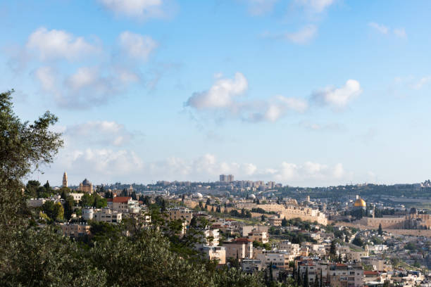 Skyline view of the Old City of Jerusalem looking north A breathtaking view of the ancient, Old City of Jerusalem, its walls, houses, synagogues and mosques and the Temple Mount, looking north from the Armon HaNatziv promenade. al aksa stock pictures, royalty-free photos & images