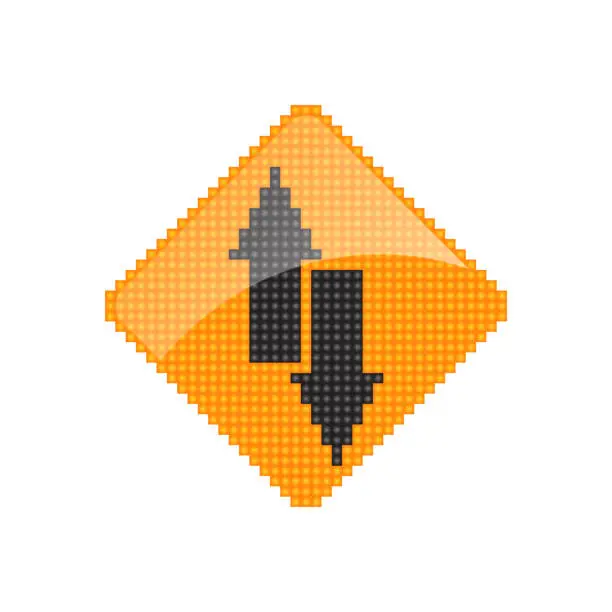 Vector illustration of Two Way traffic road sign pixel art vector illustration