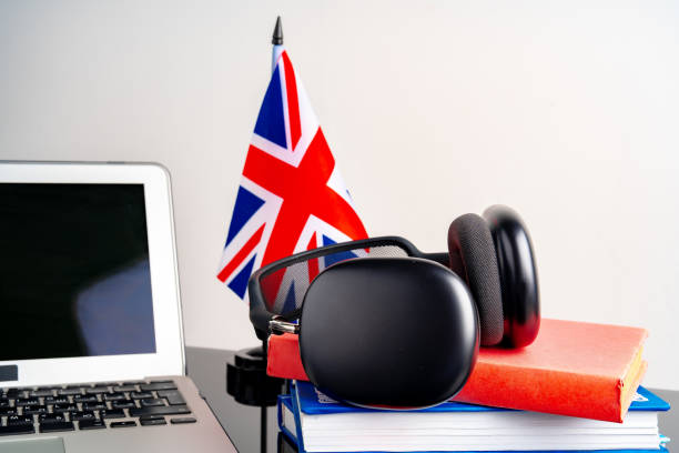 istock English language learning concept with books and flag of Great Britain 1783356049