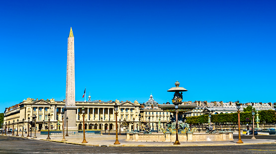 Place de la Concorde with Obelisk of Luxor and a fountain in Paris