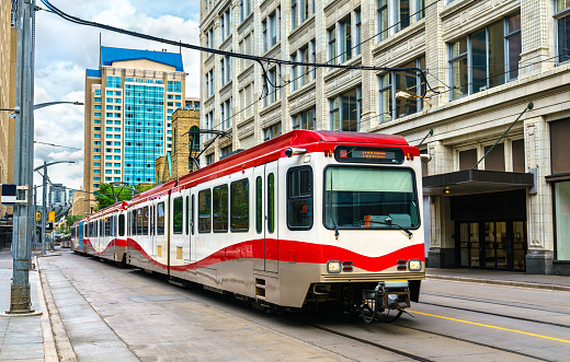 Light rail rapid transit tram in downtown Calgary, Canada