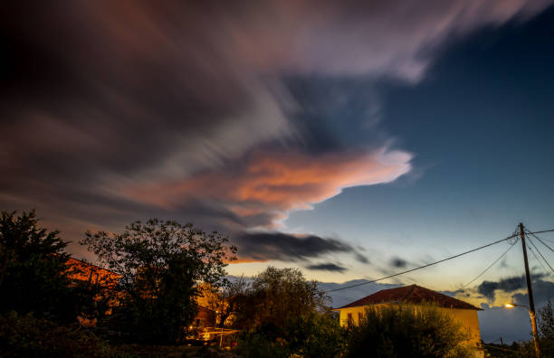Long exposure of heavy storm clouds at night.