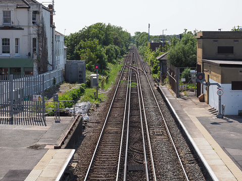 railway railroad tracks for train in Bexhill on Sea, UK
