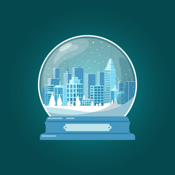 Glass snow globe with cityscape vector art illustration