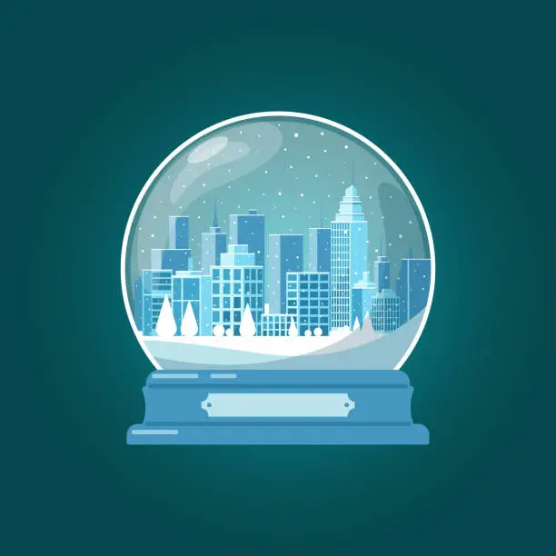 Vector illustration of Glass snow globe with cityscape