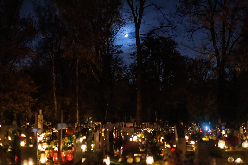 At night in the cemetery in All Hallows' Day