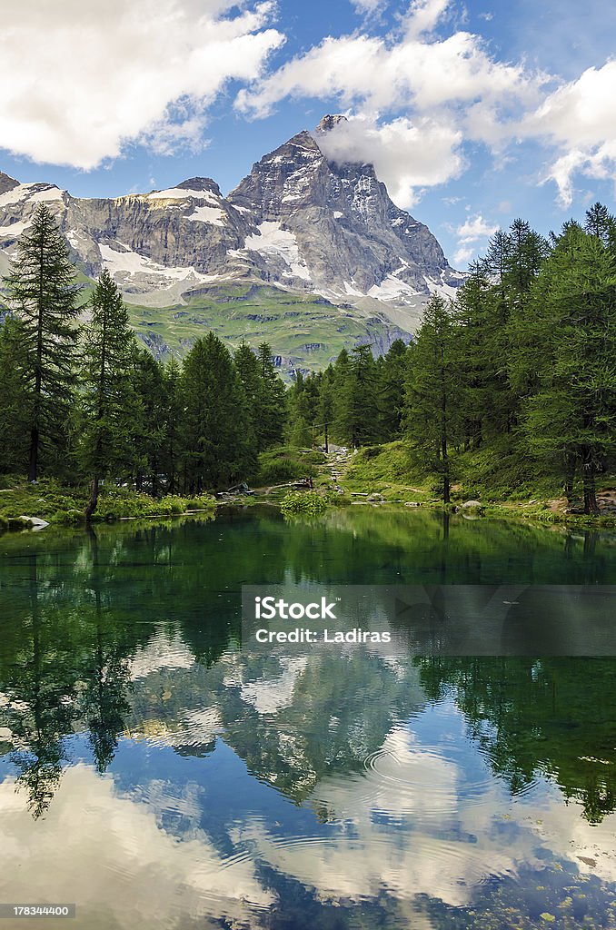 Mount Cervino and Blue Lake, Aosta Valley Landscape - Scenery Stock Photo