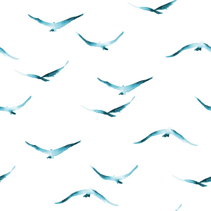 Seamless pattern with watercolour birds