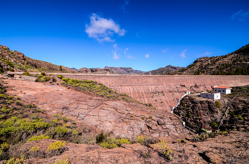 Artificial Lake Water Dam in the Canary Islands Gran Canaria