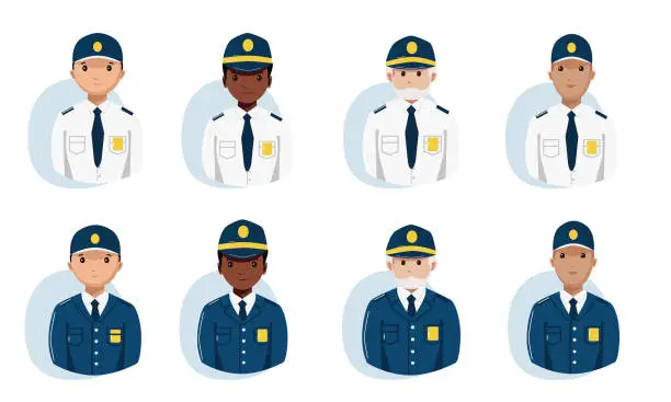 Vector illustration of Customs, police officers with shirts and jackets