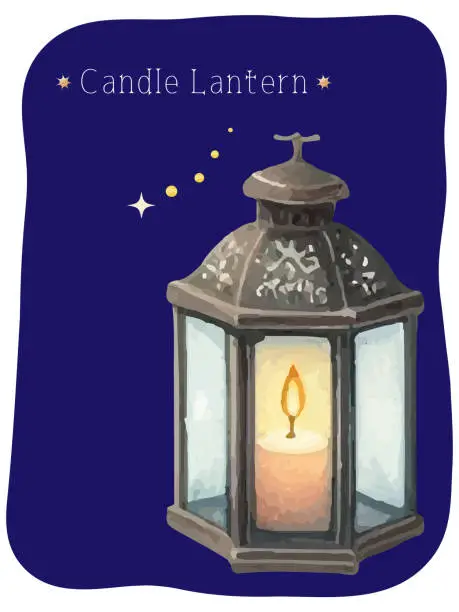 Vector illustration of Illustration of stylish lantern glowing at night with watercolor touch