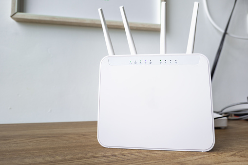 wireless internet router close-up in a room or office