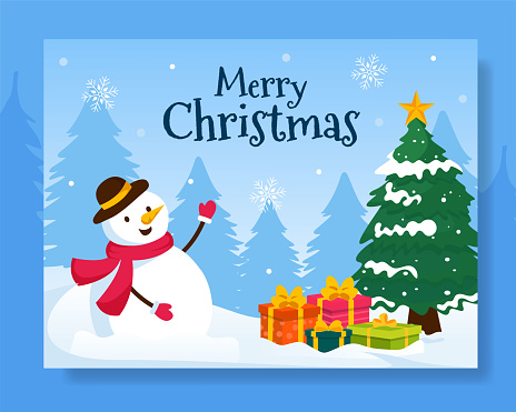Merry Christmas Social Media Landing Page Illustration Cartoon Hand Drawn Templates Background
