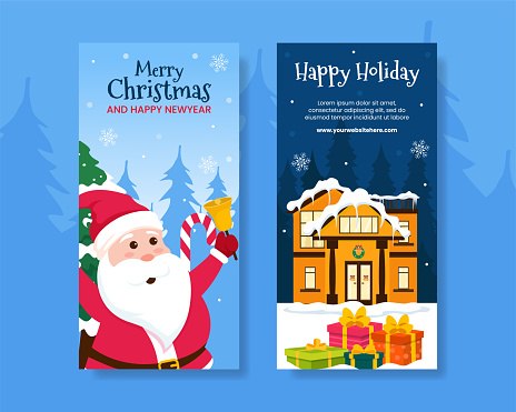Merry Christmas Cover Illustration Flat Cartoon Hand Drawn Templates Background