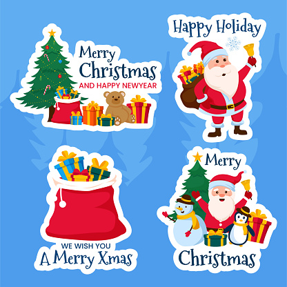 Merry Christmas Label Illustration Flat Cartoon Hand Drawn Templates Background