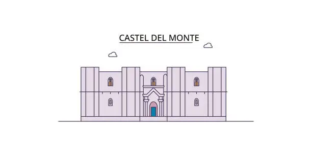 Vector illustration of Italy, Apulia, Castel Del Monte tourism landmarks, vector city travel illustration