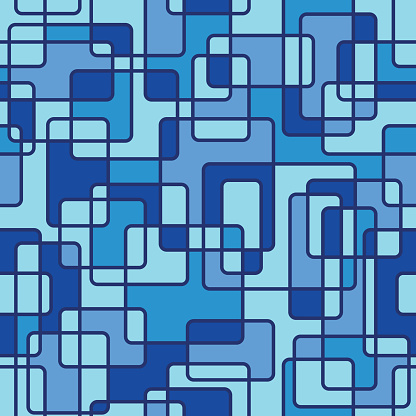 Seamless vector pattern, shades of blue, abstract repeat tile in Mondrian style