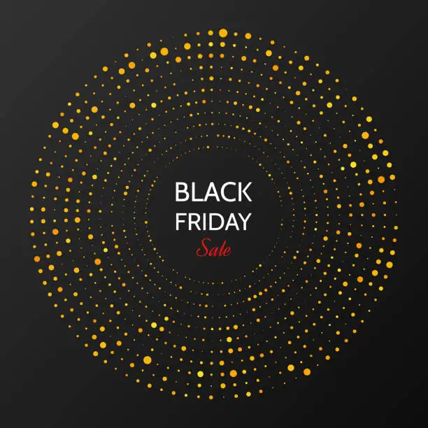 Vector illustration of Black Friday sale inscription on gold halftone circle