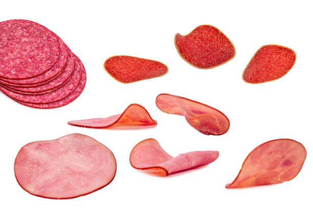 istock Falling tasty salami isolated on white background. 1783528193