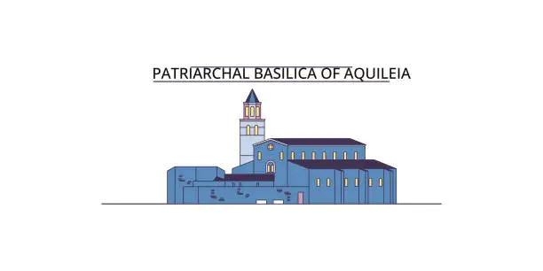 Vector illustration of Italy, Aquileia tourism landmarks, vector city travel illustration