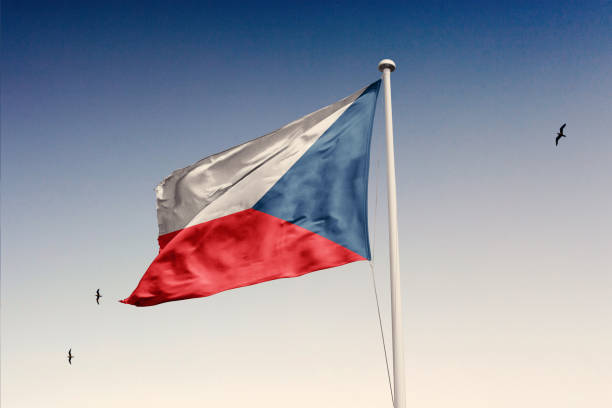 Czech Republic flag isolated on the sky with clipping path.