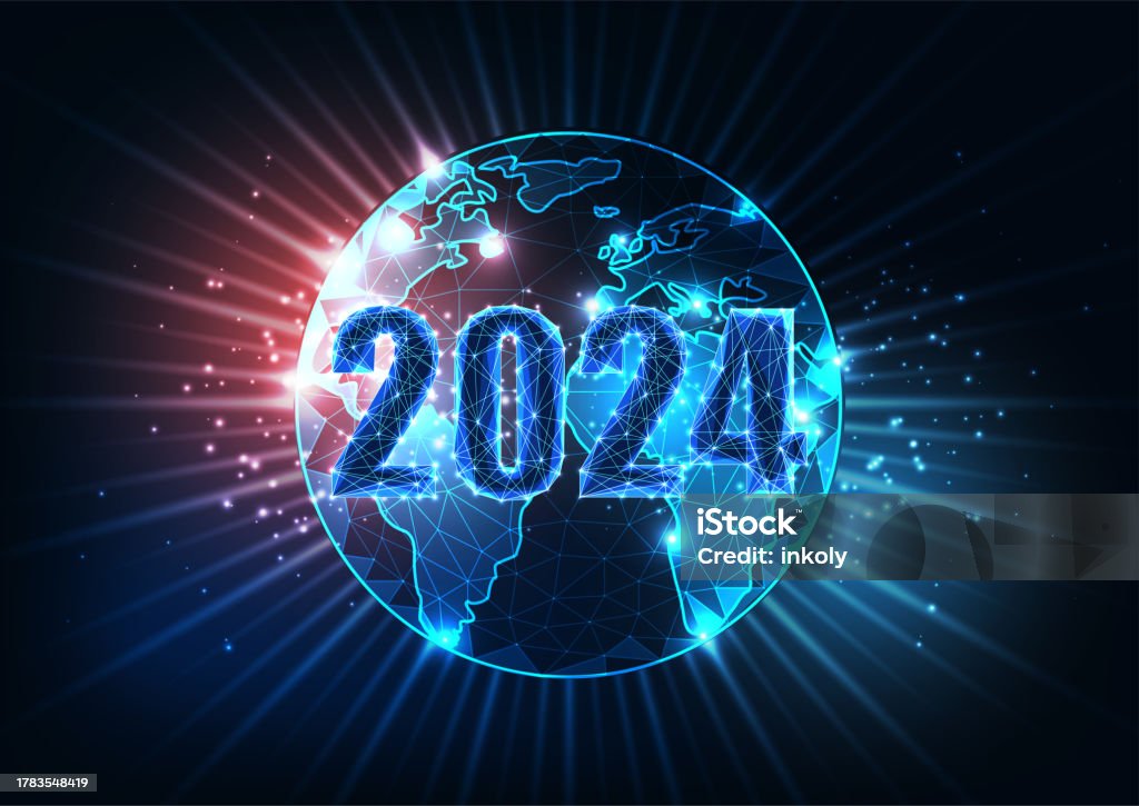 Vetores de Resumo 2024 Feliz Ano Novo Para O Mundo Banner Conceito Com Vetores de Resumo 2024 Feliz Ano Novo Para O Mundo Banner Conceito Com