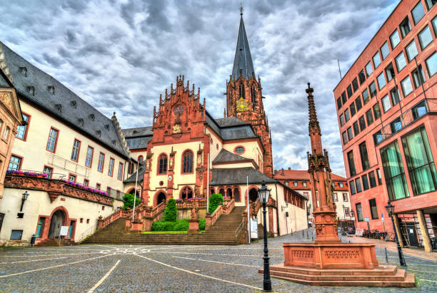Fountain and St. Peter and Alexander Church in Aschaffenburg, Germany