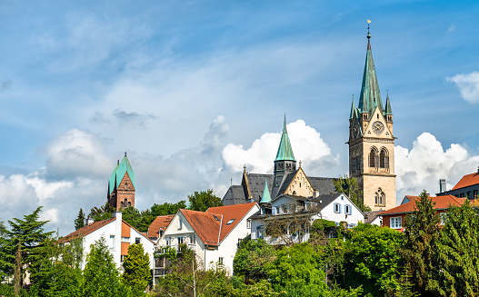 View from the Intershop Tower in the middle of the city, 133m high. View to the Engelplatz and church St. Michael.