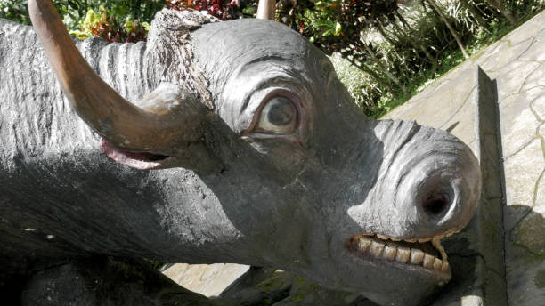 Close Up View of the Head of Buffalo Statue. Taken at Lembah Tumpang, Malang, East Java, Indonesia. February 18, 2023