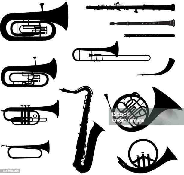 Music Instruments Vector Set Stock Illustration - Download Image Now - Musical Instrument, In Silhouette, Trumpet