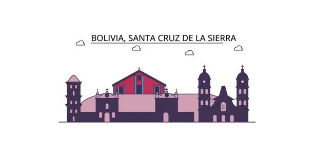 Vector illustration of Bolivia, Santa Cruz De La Sierra tourism landmarks, vector city travel illustration