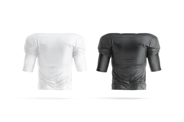 maquette vierge de maillot de football américain noir et blanc, vue de face - sports uniform football university casual photos et images de collection